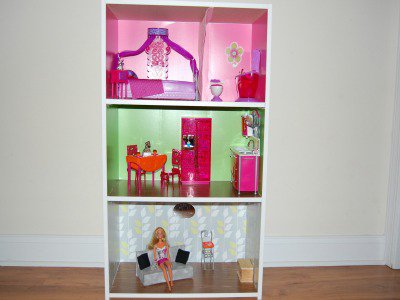 dollhouse made from bookshelf